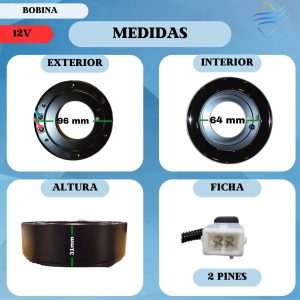 BOBINA COMPRESOR SD7 24V 96X64X32 - Image 2